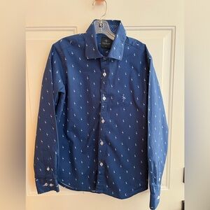 Boys TailorByrd blue long sleeve button down cotton shirt like dads. Size 12